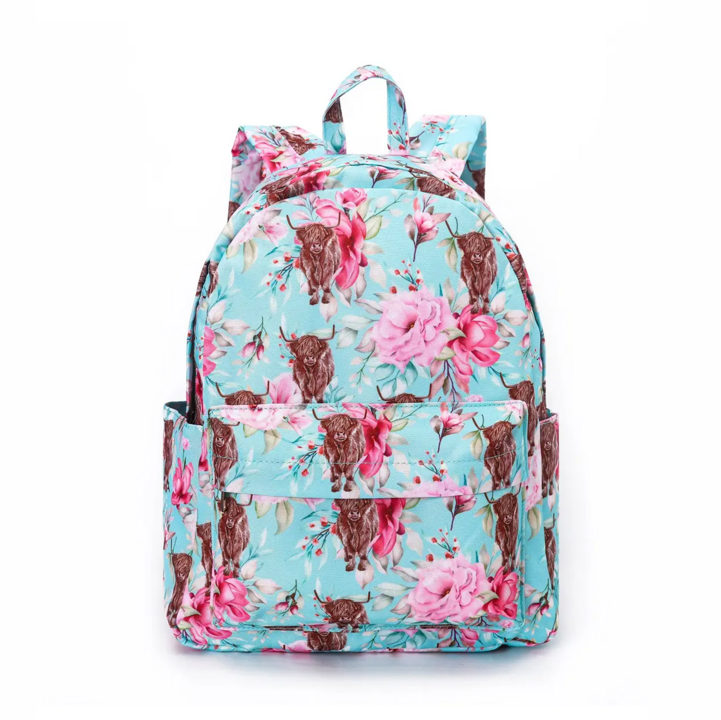 Highland Cow Flowers Little Girl Backpack