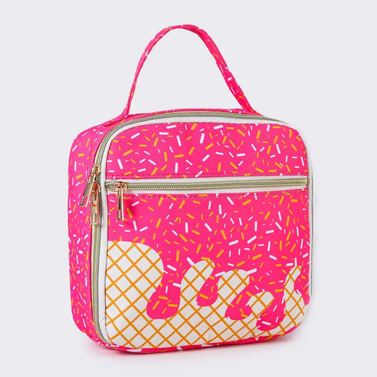 Pink Ice Cream Drip Canvas Lunch Boxes Bag