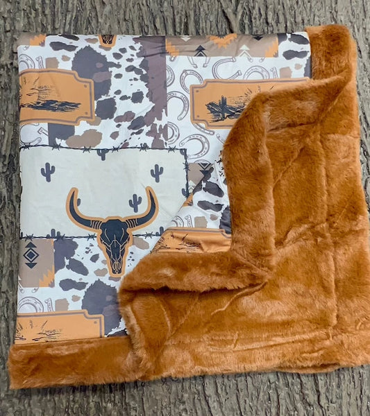 Bull Skull and Cow Printed Baby Blanket